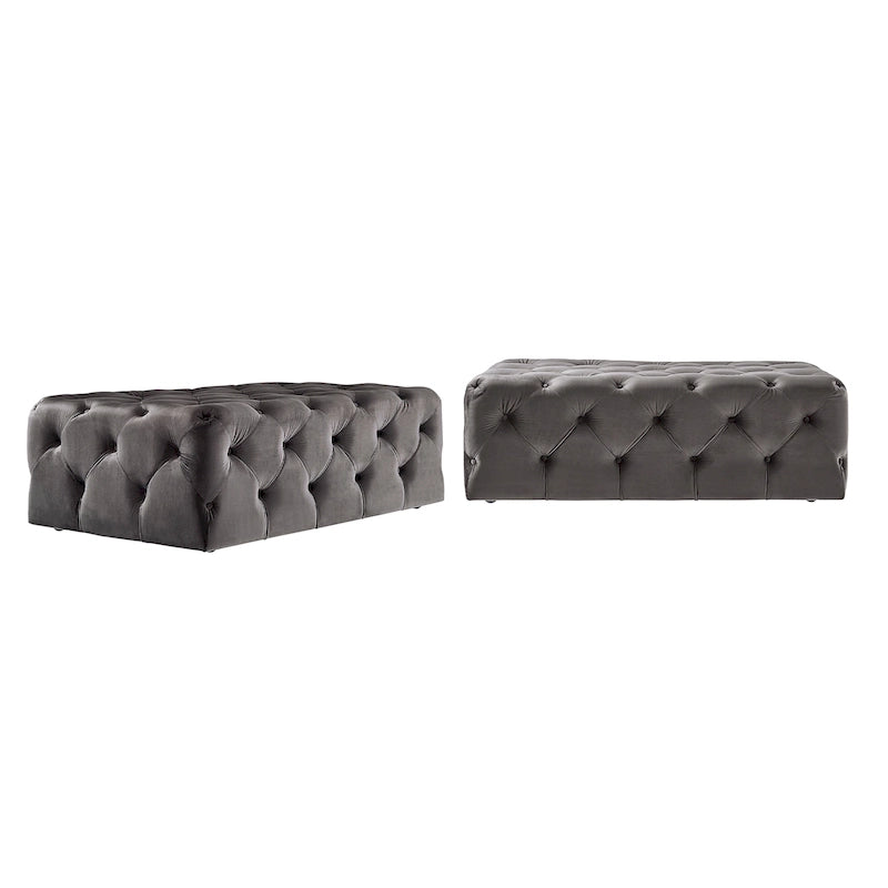 Pouf ottoman capitonné rectangulaire Gdansk avec roulettes