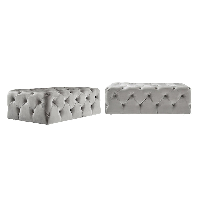 Pouf ottoman capitonné rectangulaire Gdansk avec roulettes