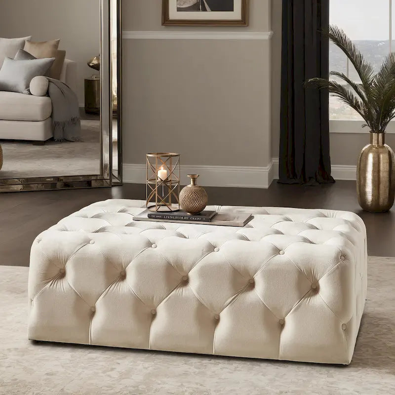 Pouf ottoman capitonné rectangulaire Gdansk avec roulettes