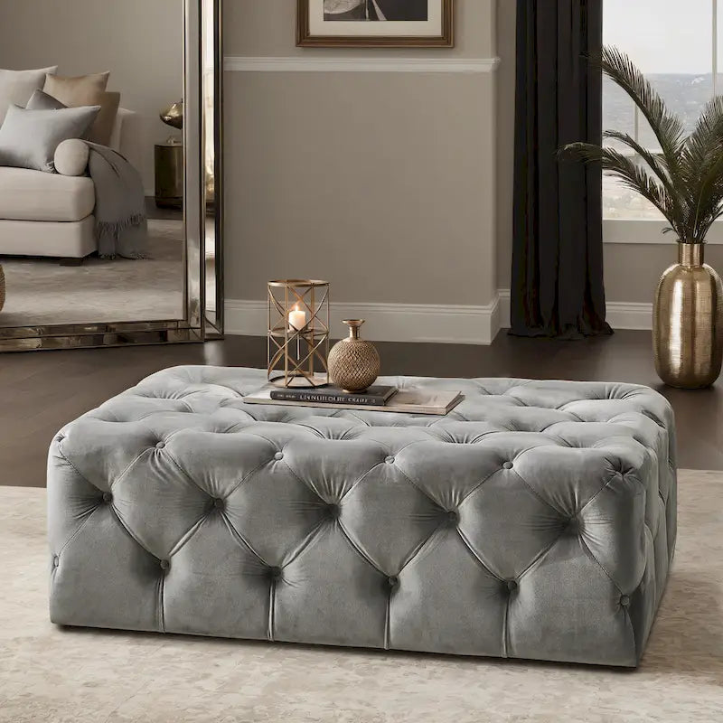 Pouf ottoman capitonné rectangulaire Gdansk avec roulettes
