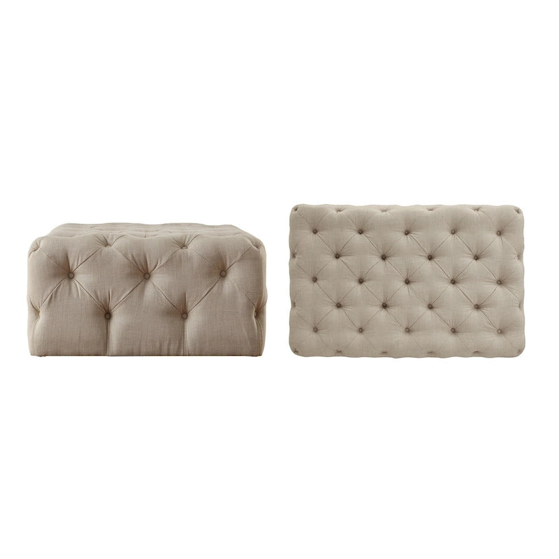 Pouf ottoman capitonné rectangulaire Gdansk avec roulettes