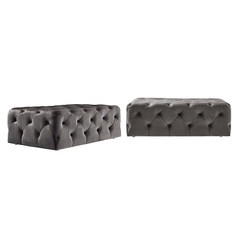 Pouf ottoman capitonné rectangulaire Gdansk avec roulettes