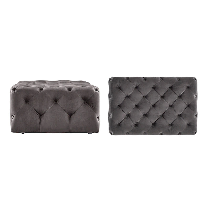 Pouf ottoman capitonné rectangulaire Gdansk avec roulettes