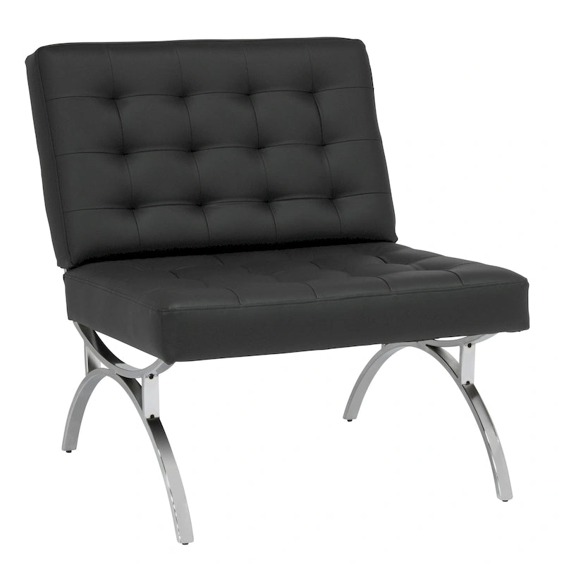 Fauteuil d'appoint du milieu du siècle en cuir mélangé et cadre en métal chromé