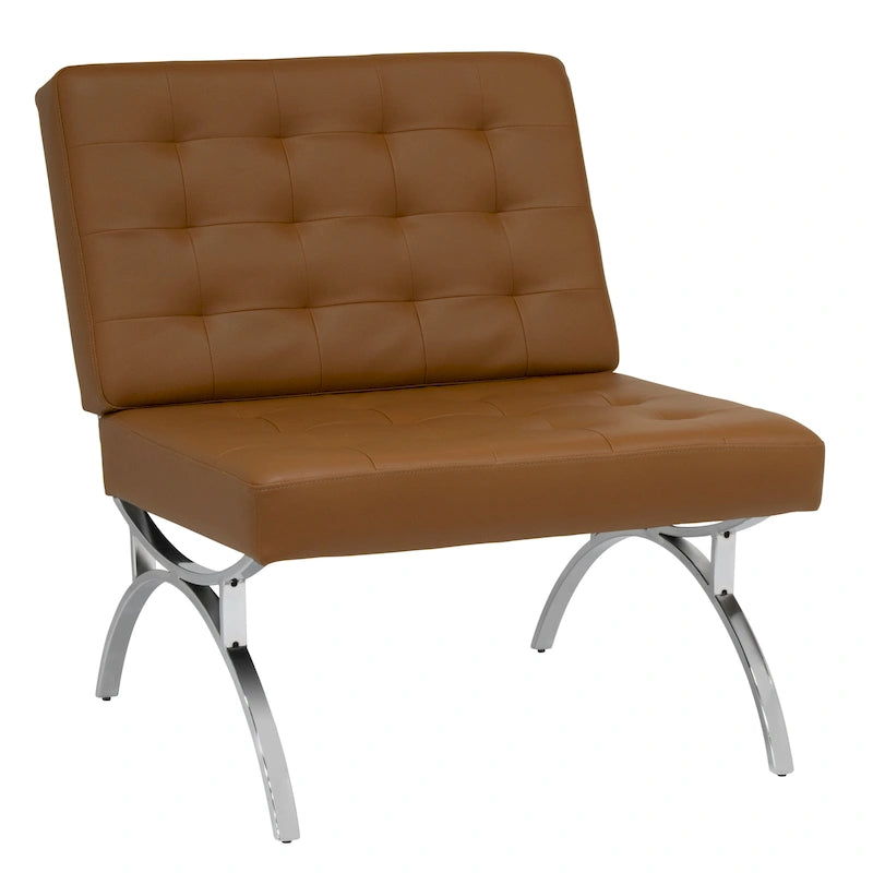 Fauteuil d'appoint du milieu du siècle en cuir mélangé et cadre en métal chromé