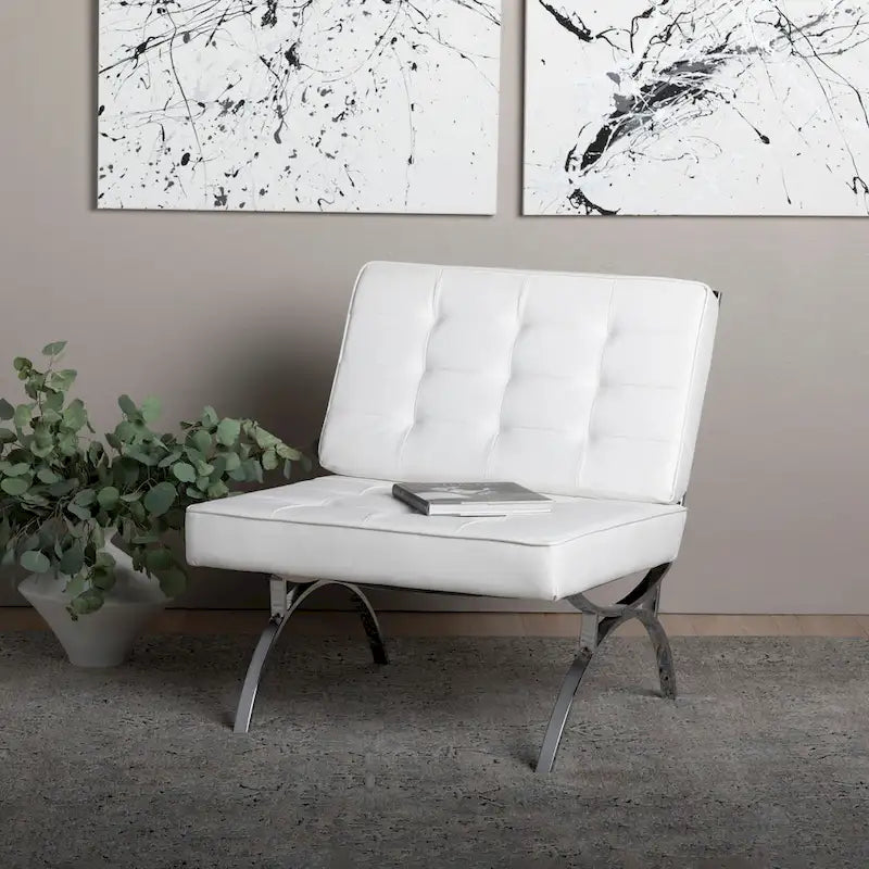 Fauteuil d'appoint du milieu du siècle en cuir mélangé et cadre en métal chromé