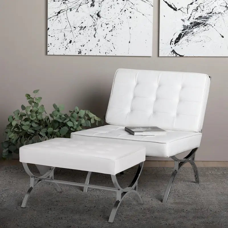 Fauteuil d'appoint du milieu du siècle en cuir mélangé et cadre en métal chromé