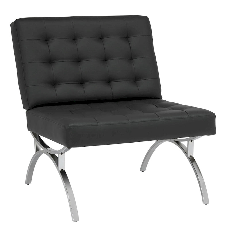 Fauteuil d'appoint du milieu du siècle en cuir mélangé et cadre en métal chromé