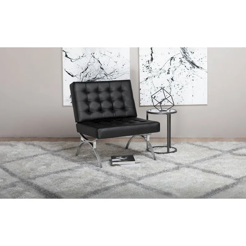 Fauteuil d'appoint du milieu du siècle en cuir mélangé et cadre en métal chromé