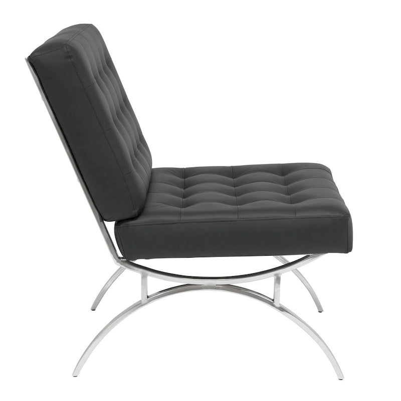 Fauteuil d'appoint du milieu du siècle en cuir mélangé et cadre en métal chromé