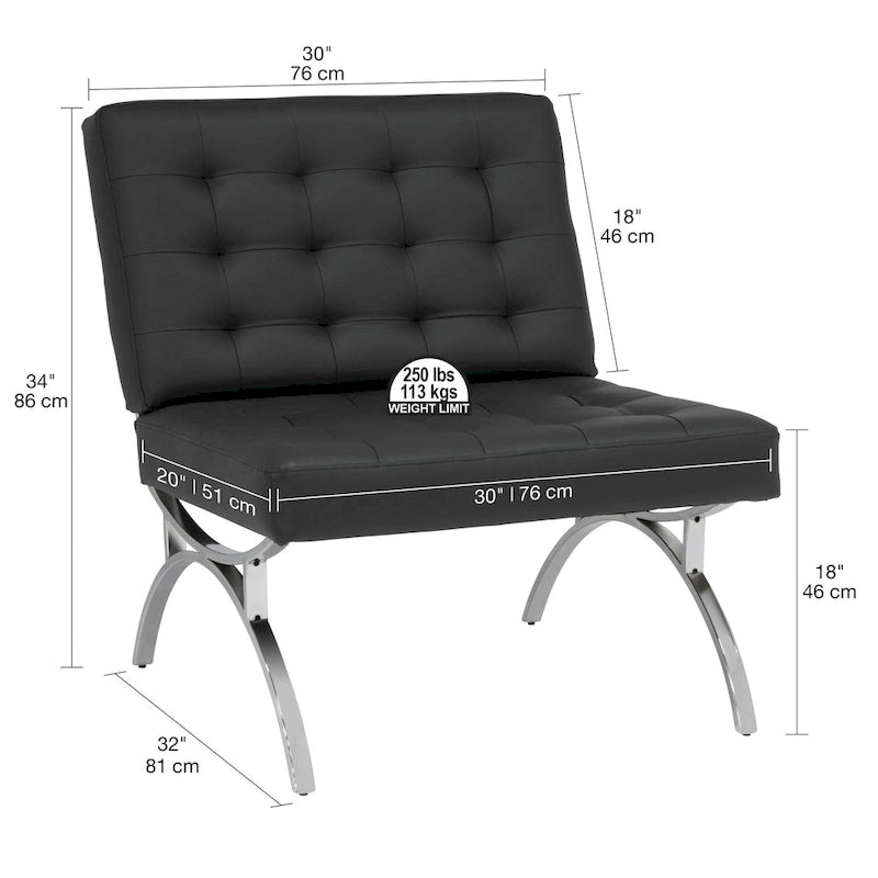 Fauteuil d'appoint du milieu du siècle en cuir mélangé et cadre en métal chromé