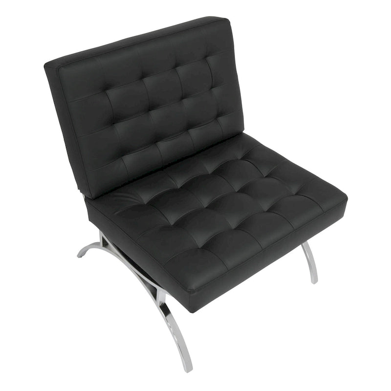 Fauteuil d'appoint du milieu du siècle en cuir mélangé et cadre en métal chromé