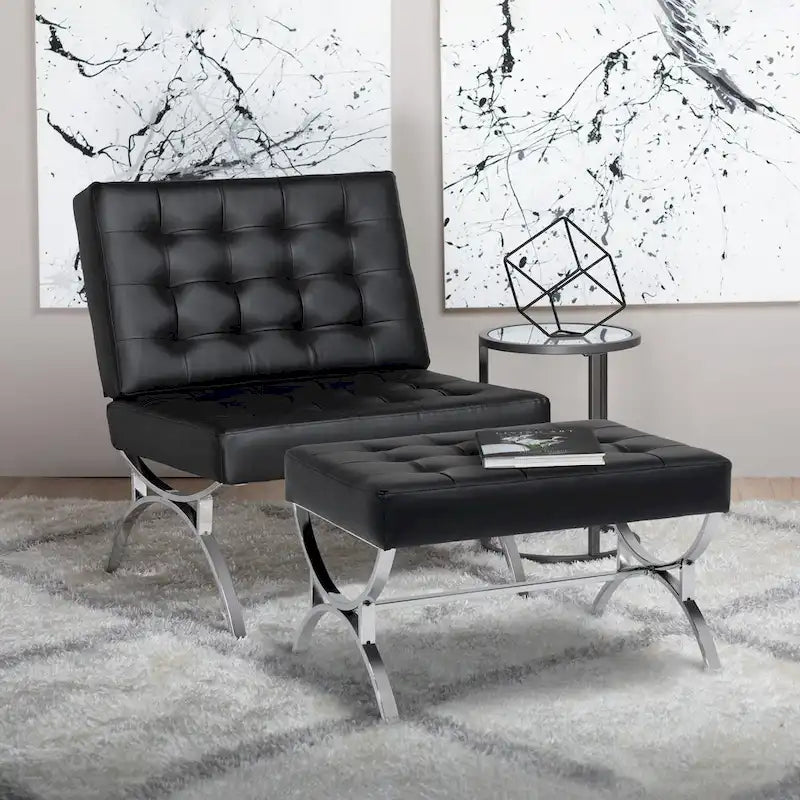 Fauteuil d'appoint du milieu du siècle en cuir mélangé et cadre en métal chromé