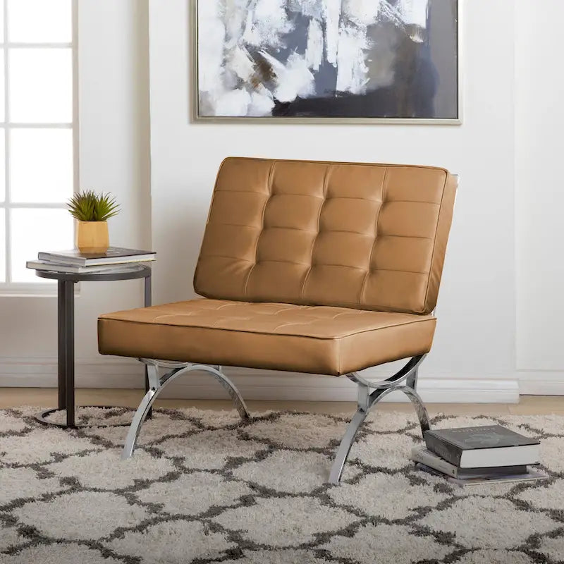 Fauteuil d'appoint du milieu du siècle en cuir mélangé et cadre en métal chromé