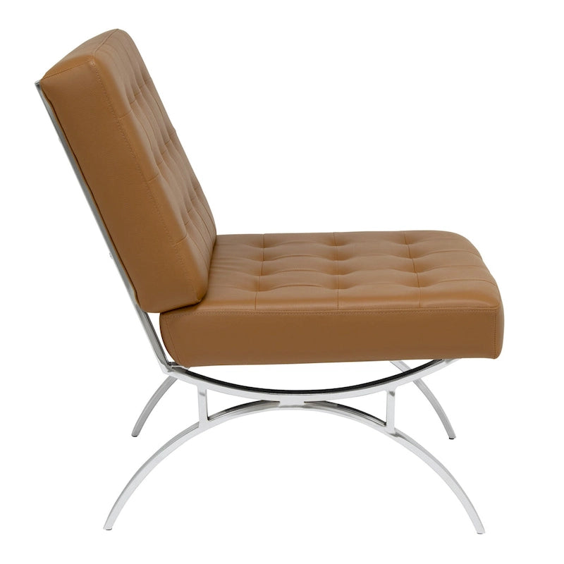 Fauteuil d'appoint du milieu du siècle en cuir mélangé et cadre en métal chromé