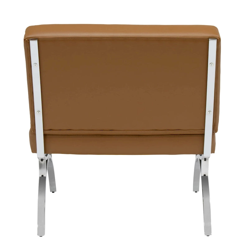 Fauteuil d'appoint du milieu du siècle en cuir mélangé et cadre en métal chromé
