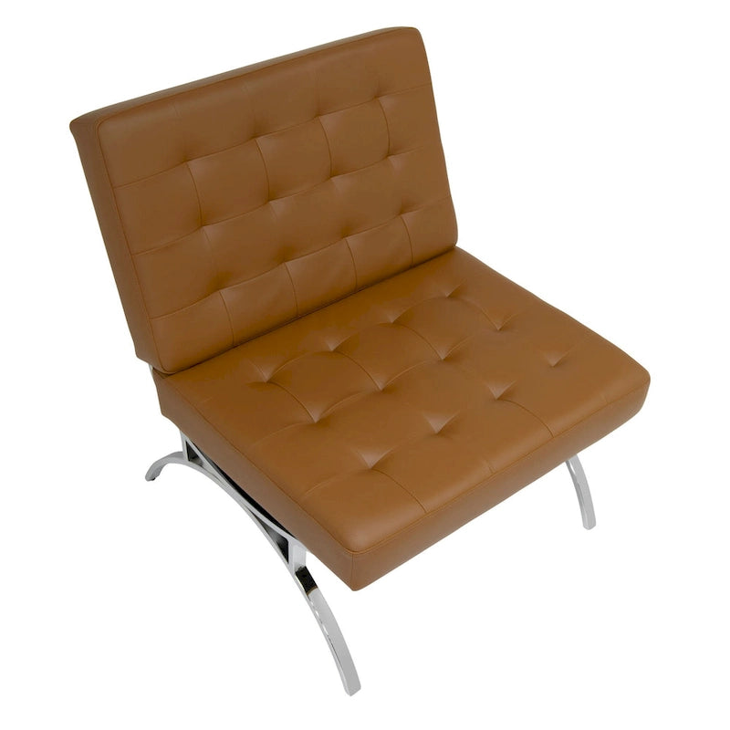 Fauteuil d'appoint du milieu du siècle en cuir mélangé et cadre en métal chromé
