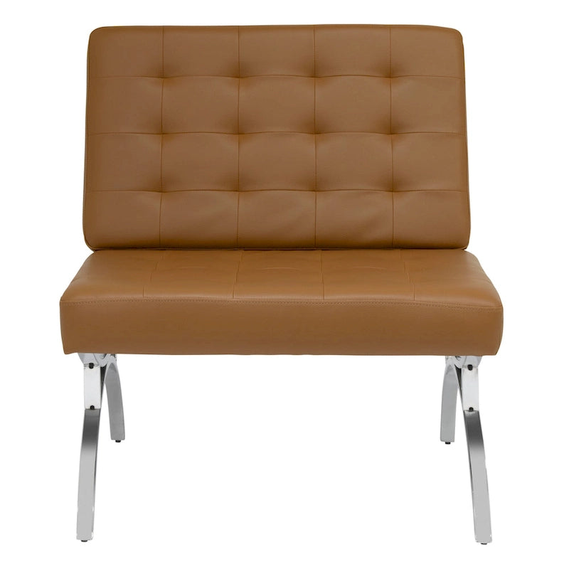 Fauteuil d'appoint du milieu du siècle en cuir mélangé et cadre en métal chromé