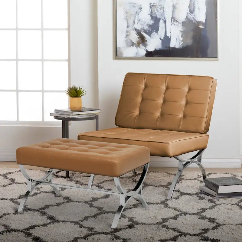 Fauteuil d'appoint du milieu du siècle en cuir mélangé et cadre en métal chromé