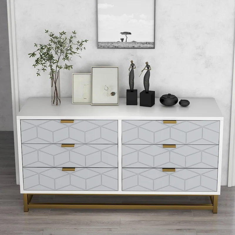 Commode 6 tiroirs, avec pieds en métal