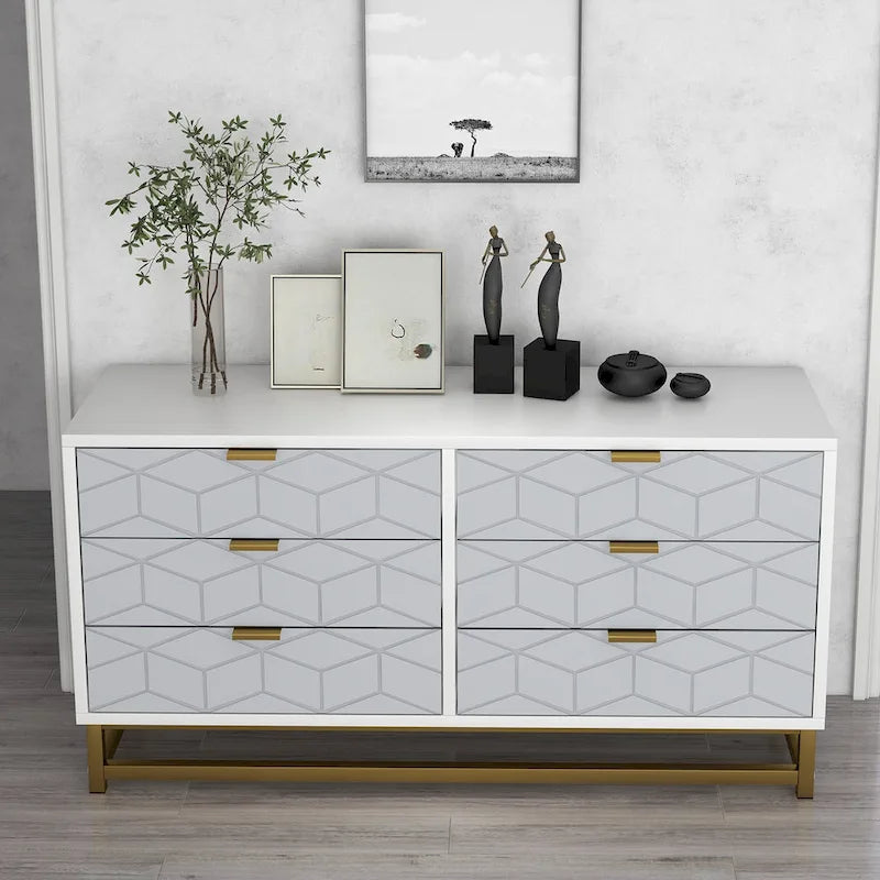 Commode 6 tiroirs, avec pieds en métal