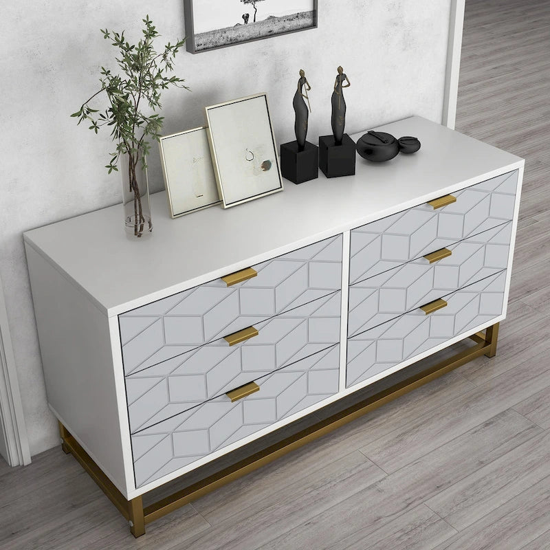 Commode 6 tiroirs, avec pieds en métal