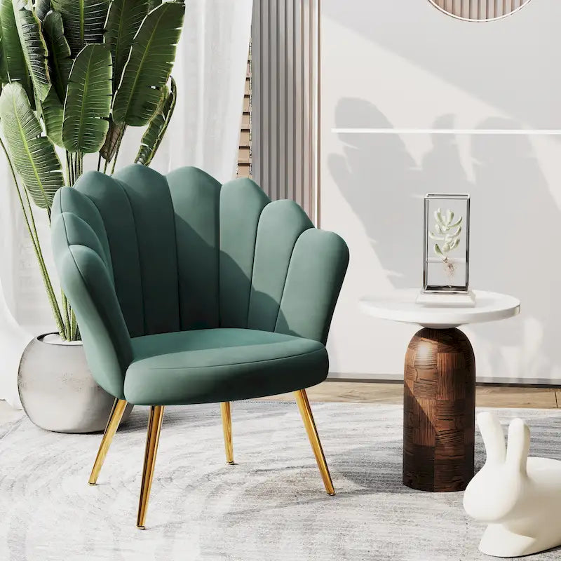Chaise de Coiffeuse Mignonne en Velours Doré avec Dossier pour Salle de Maquillage, Fauteuil d'Appoint Rembourré en Forme de Coquille