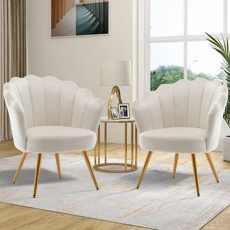 Chaise de Coiffeuse Mignonne en Velours Doré avec Dossier pour Salle de Maquillage, Fauteuil d'Appoint Rembourré en Forme de Coquille