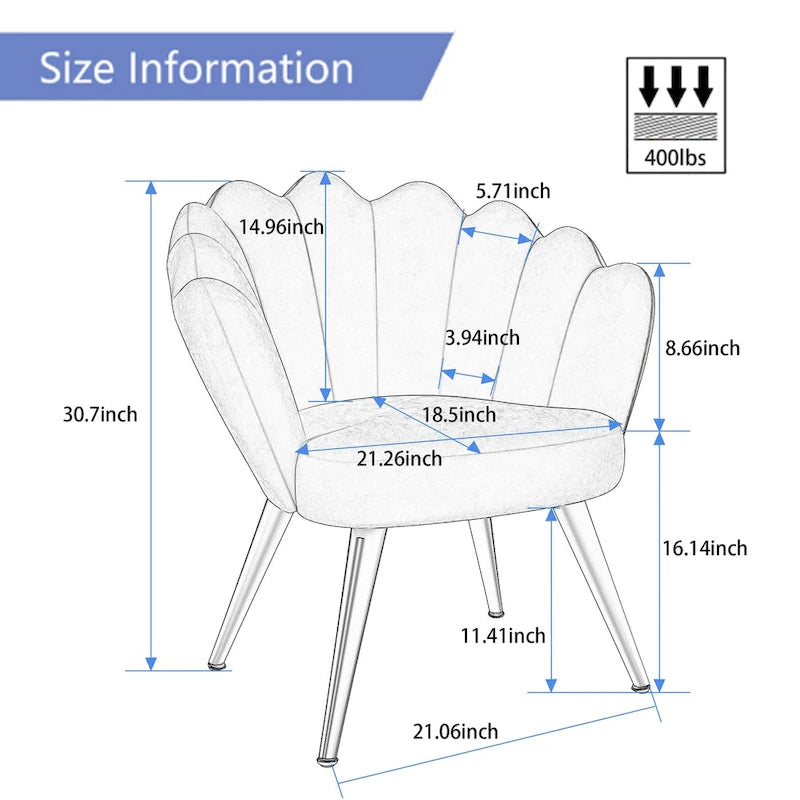 Chaise de Coiffeuse Mignonne en Velours Doré avec Dossier pour Salle de Maquillage, Fauteuil d'Appoint Rembourré en Forme de Coquille