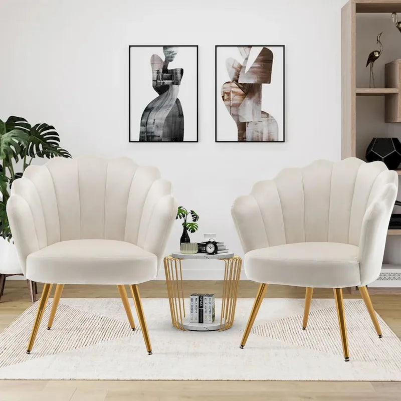 Chaise de Coiffeuse Mignonne en Velours Doré avec Dossier pour Salle de Maquillage, Fauteuil d'Appoint Rembourré en Forme de Coquille