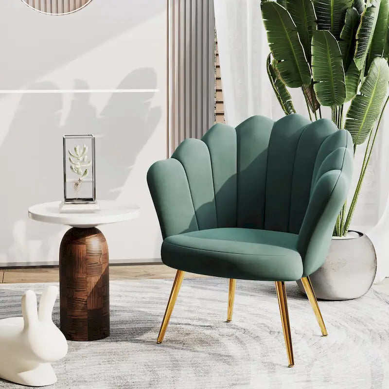 Chaise de Coiffeuse Mignonne en Velours Doré avec Dossier pour Salle de Maquillage, Fauteuil d'Appoint Rembourré en Forme de Coquille
