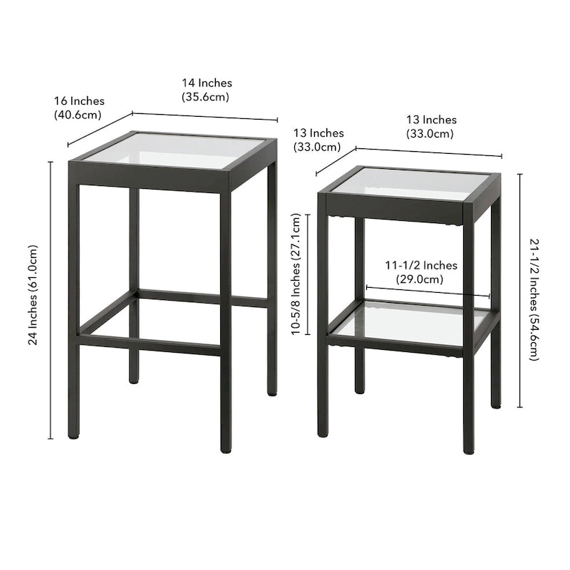 Tables gigognes en métal et verre trempé
