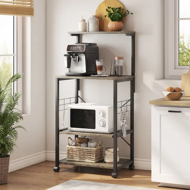 Meuble de cuisine pour boulanger avec étagères de rangement et prises USB, support pour micro-ondes, organisateur d'étagères de cuisine