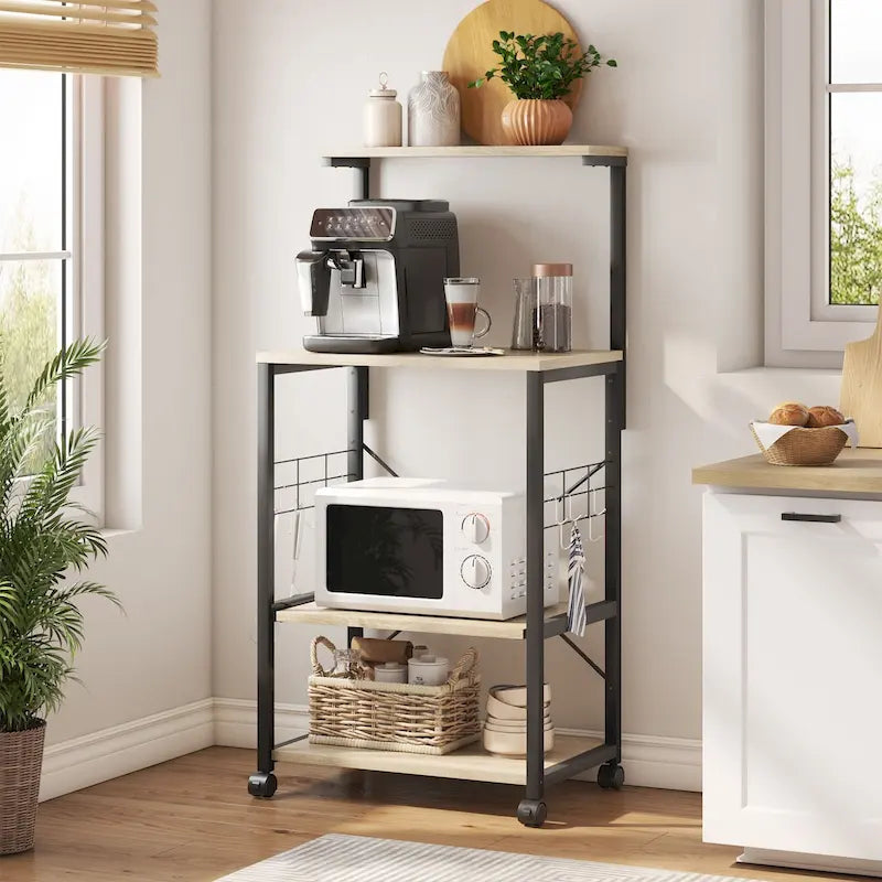 Meuble de cuisine pour boulanger avec étagères de rangement et prises USB, support pour micro-ondes, organisateur d'étagères de cuisine