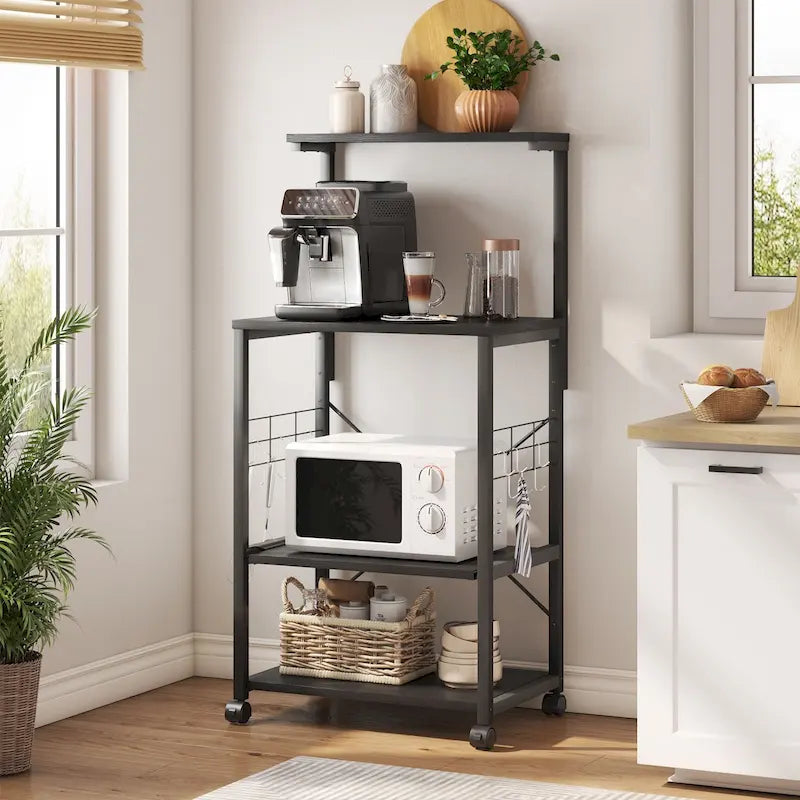 Meuble de cuisine pour boulanger avec étagères de rangement et prises USB, support pour micro-ondes, organisateur d'étagères de cuisine