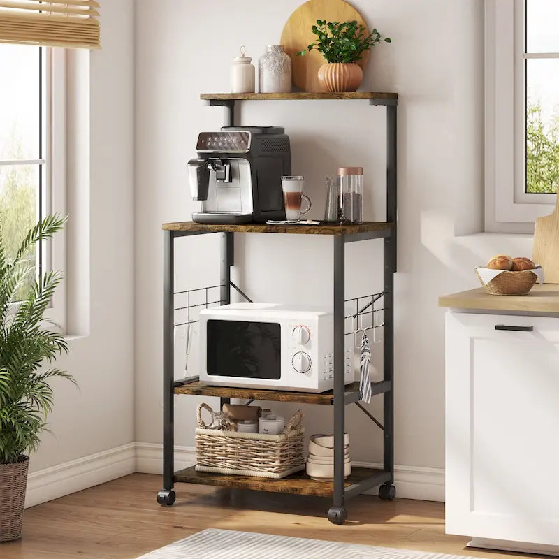 Meuble de cuisine pour boulanger avec étagères de rangement et prises USB, support pour micro-ondes, organisateur d'étagères de cuisine