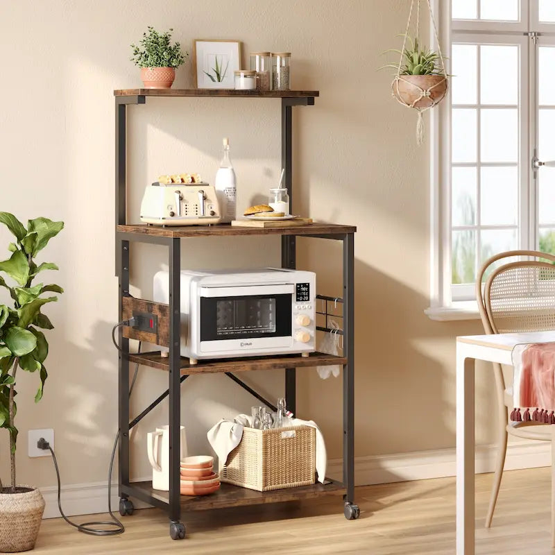 Meuble de cuisine pour boulanger avec étagères de rangement et prises USB, support pour micro-ondes, organisateur d'étagères de cuisine