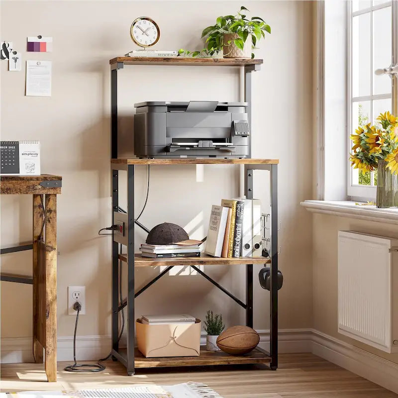 Meuble de cuisine pour boulanger avec étagères de rangement et prises USB, support pour micro-ondes, organisateur d'étagères de cuisine