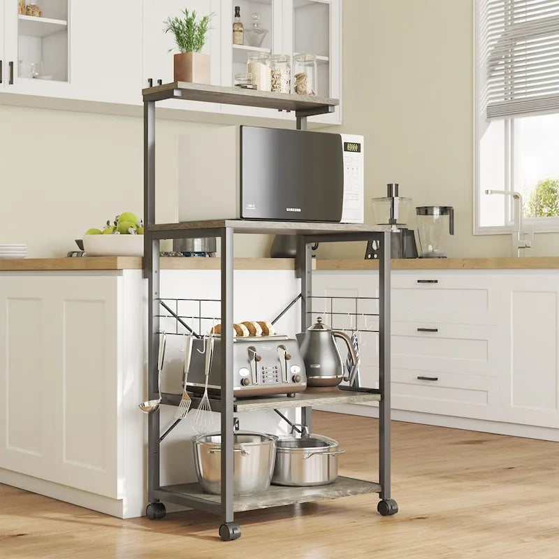 Meuble de cuisine pour boulanger avec étagères de rangement et prises USB, support pour micro-ondes, organisateur d'étagères de cuisine
