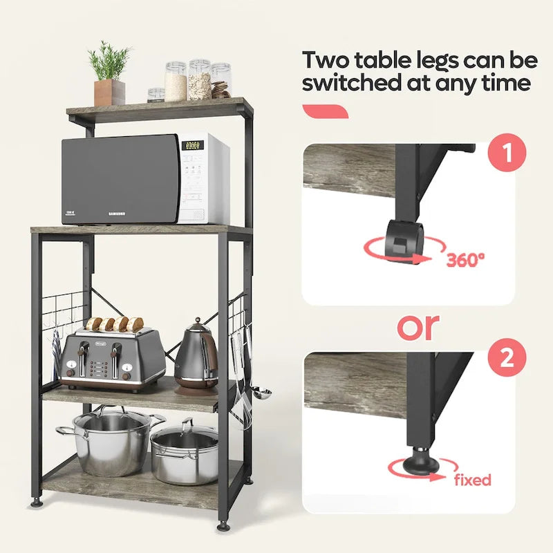 Meuble de cuisine pour boulanger avec étagères de rangement et prises USB, support pour micro-ondes, organisateur d'étagères de cuisine