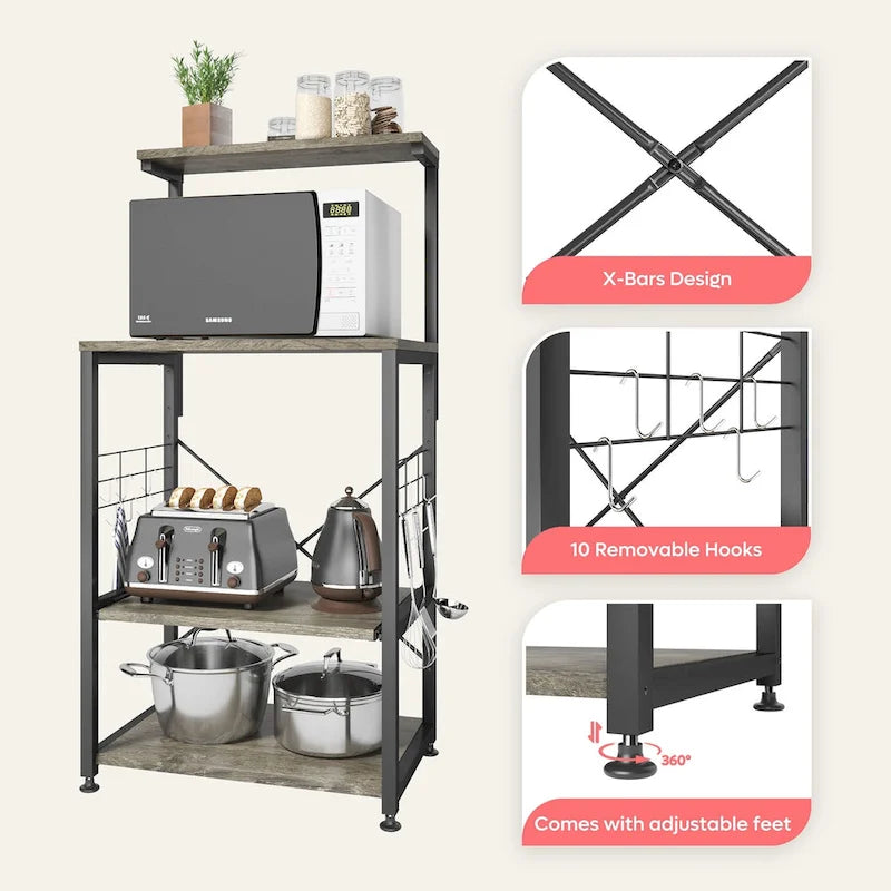 Meuble de cuisine pour boulanger avec étagères de rangement et prises USB, support pour micro-ondes, organisateur d'étagères de cuisine