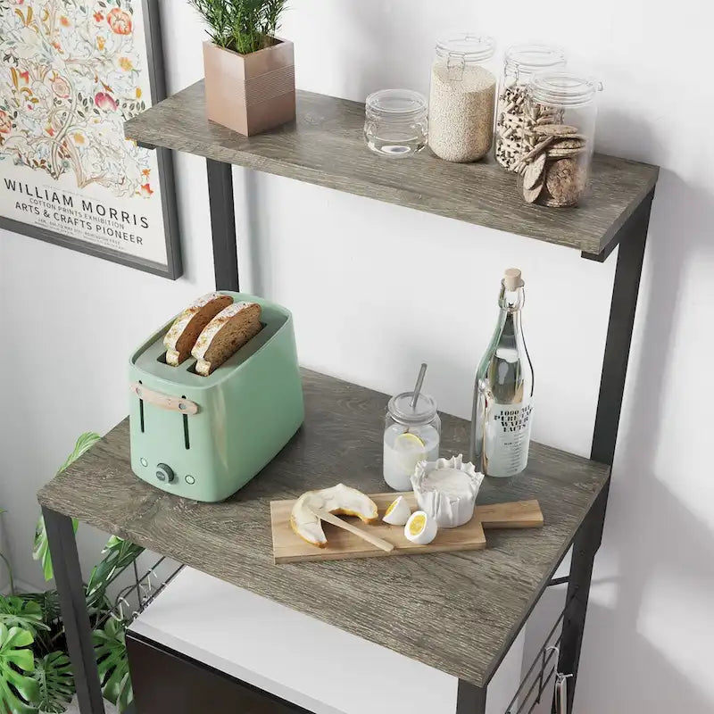 Meuble de cuisine pour boulanger avec étagères de rangement et prises USB, support pour micro-ondes, organisateur d'étagères de cuisine