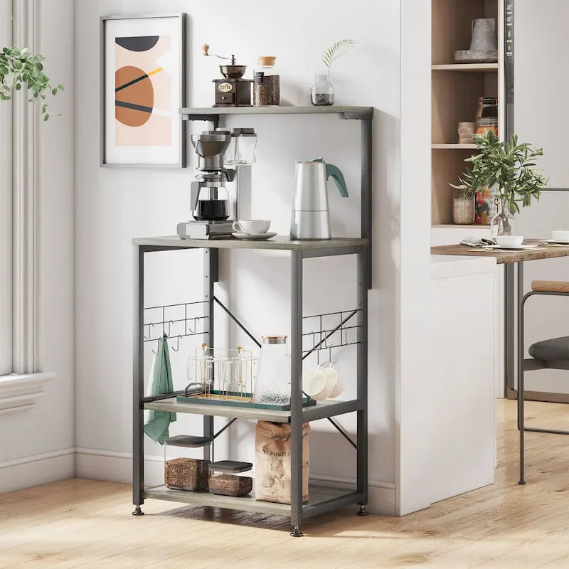 Meuble de cuisine pour boulanger avec étagères de rangement et prises USB, support pour micro-ondes, organisateur d'étagères de cuisine