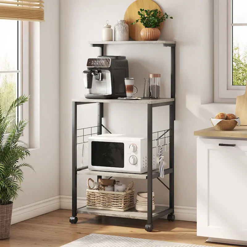 Meuble de cuisine pour boulanger avec étagères de rangement et prises USB, support pour micro-ondes, organisateur d'étagères de cuisine