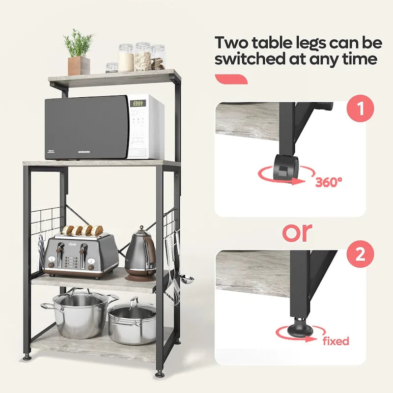 Meuble de cuisine pour boulanger avec étagères de rangement et prises USB, support pour micro-ondes, organisateur d'étagères de cuisine