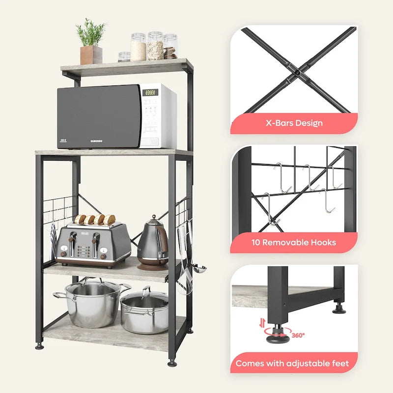 Meuble de cuisine pour boulanger avec étagères de rangement et prises USB, support pour micro-ondes, organisateur d'étagères de cuisine