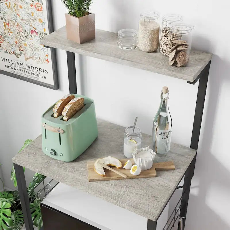 Meuble de cuisine pour boulanger avec étagères de rangement et prises USB, support pour micro-ondes, organisateur d'étagères de cuisine