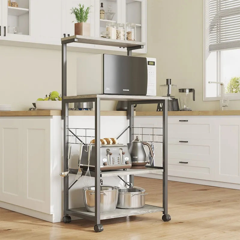 Meuble de cuisine pour boulanger avec étagères de rangement et prises USB, support pour micro-ondes, organisateur d'étagères de cuisine