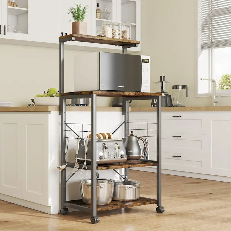 Meuble de cuisine pour boulanger avec étagères de rangement et prises USB, support pour micro-ondes, organisateur d'étagères de cuisine