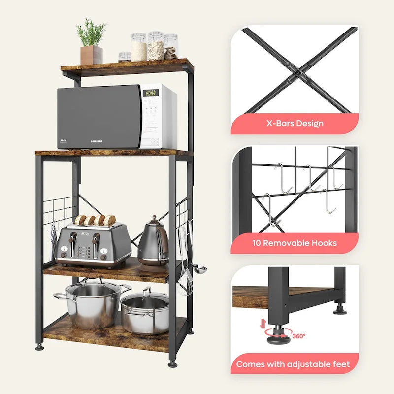 Meuble de cuisine pour boulanger avec étagères de rangement et prises USB, support pour micro-ondes, organisateur d'étagères de cuisine